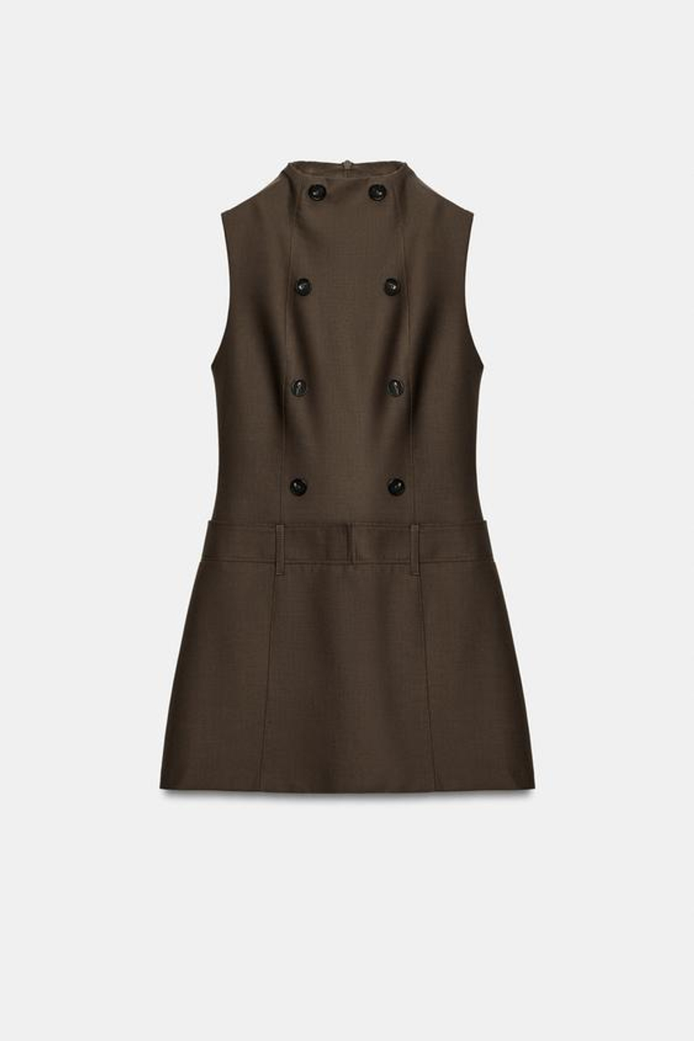 ZARA ПЛАТЬЕ С ВОРОТНИКОМ-СТОЙКОЙ И ПУГОВИЦАМИ, ТЕМНЫЙ ХАКИ