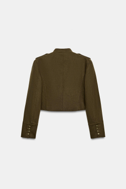 ZARA КОРОТКИЙ БЛЕЙЗЕР С ПОДПЛЕЧНИКАМИ, ХАКИ