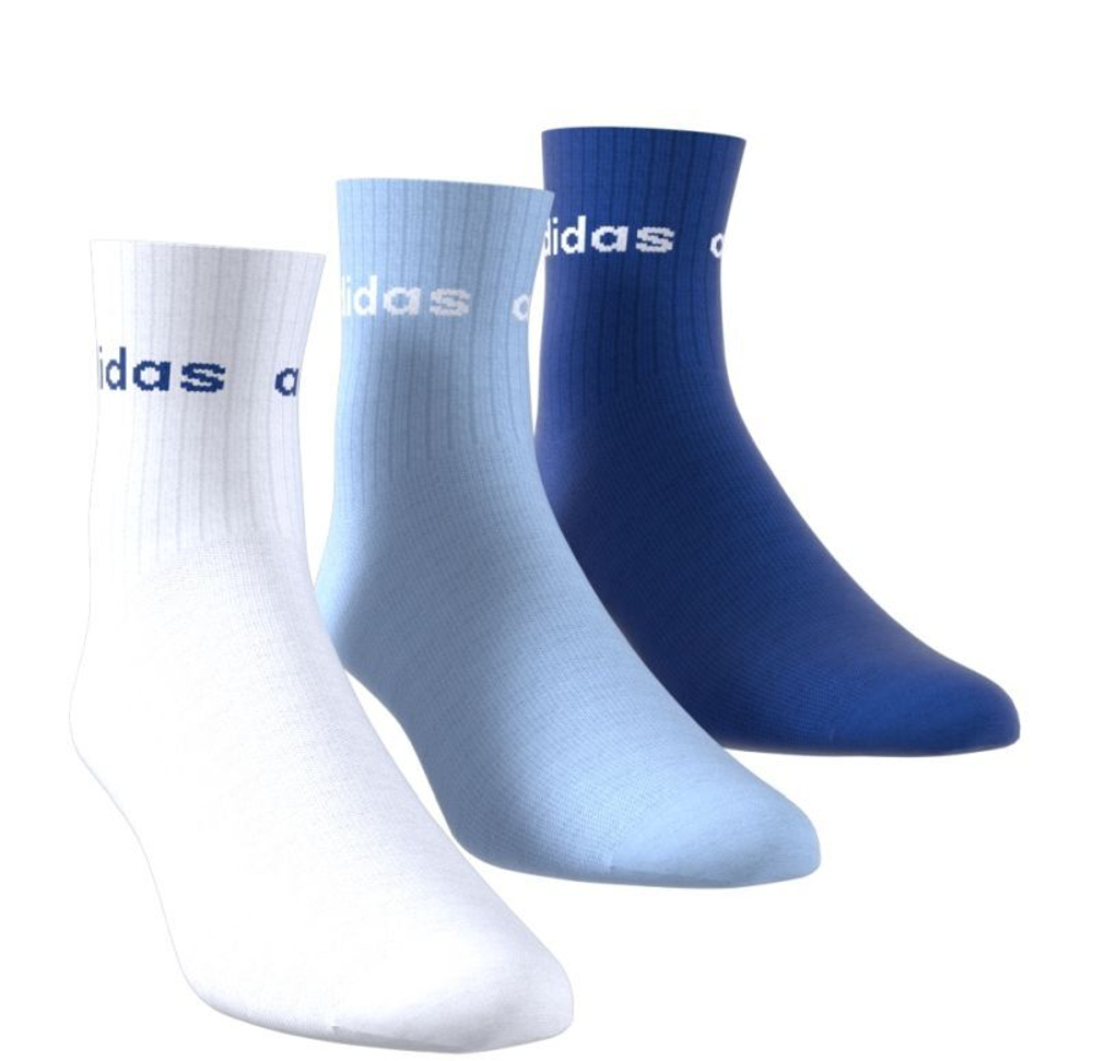 Теннисные носки Adidas Linear Kids Crew 3P - white/royal blue/glow blue