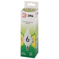 Лампа светодиодная ЭРА GREEN LINE LED BXS-6W-830-E14 GL 6Вт свеча на ветру теплый свет E14 | Лампы cветодиодные Свеча (B/C)