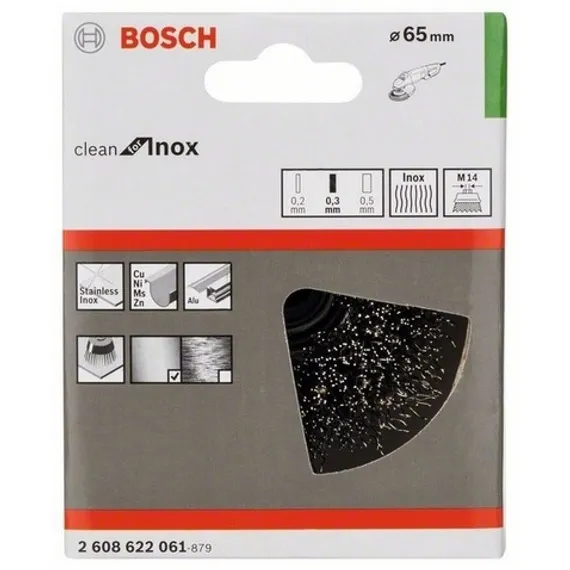 Чашечная щетка Bosch М14 0,3х65 мм пучки нержавеющая сталь