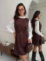 Коричневое женское платье-сарафан из экозамши