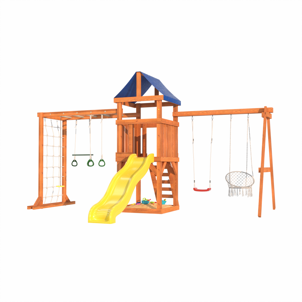 Детская площадка Fun Land с сеткой, рукоходом, качелями и плетенным креслом