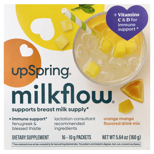 UpSpring, Milkflow®, смесь для приготовления напитка, апельсин и манго, 16 пакетиков по 10 г (0,35 унции)