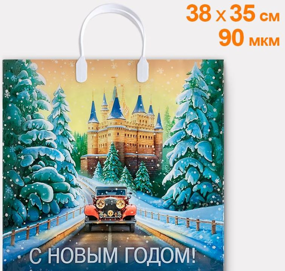 Пакет ПВД с пласт.ручкой 38*35/90мкм НГ Сказочный путь1шт