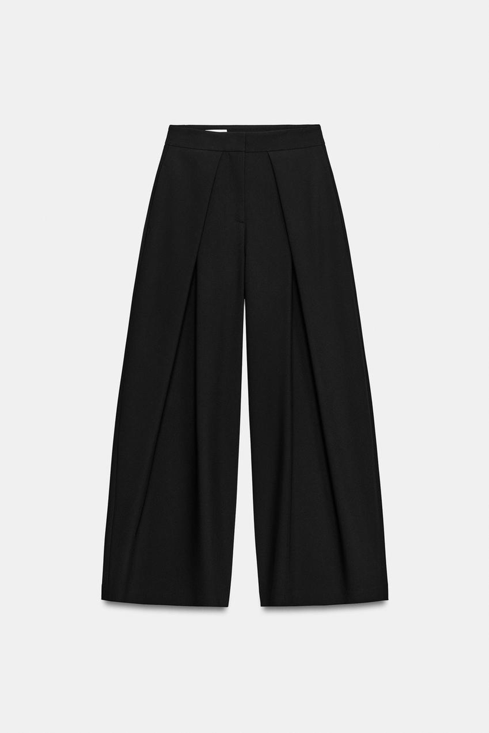 ZARA ШИРОКИЕ БРЮКИ СО СКЛАДКАМИ, ЧЕРНЫЙ