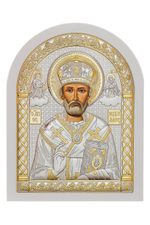 Николай Чудотворец, икона арочная, белое дерево 60x75