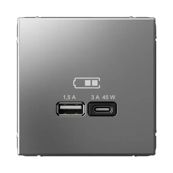 Розетка с USB A+C Systeme Electric ArtGallery Сталь GAL000929