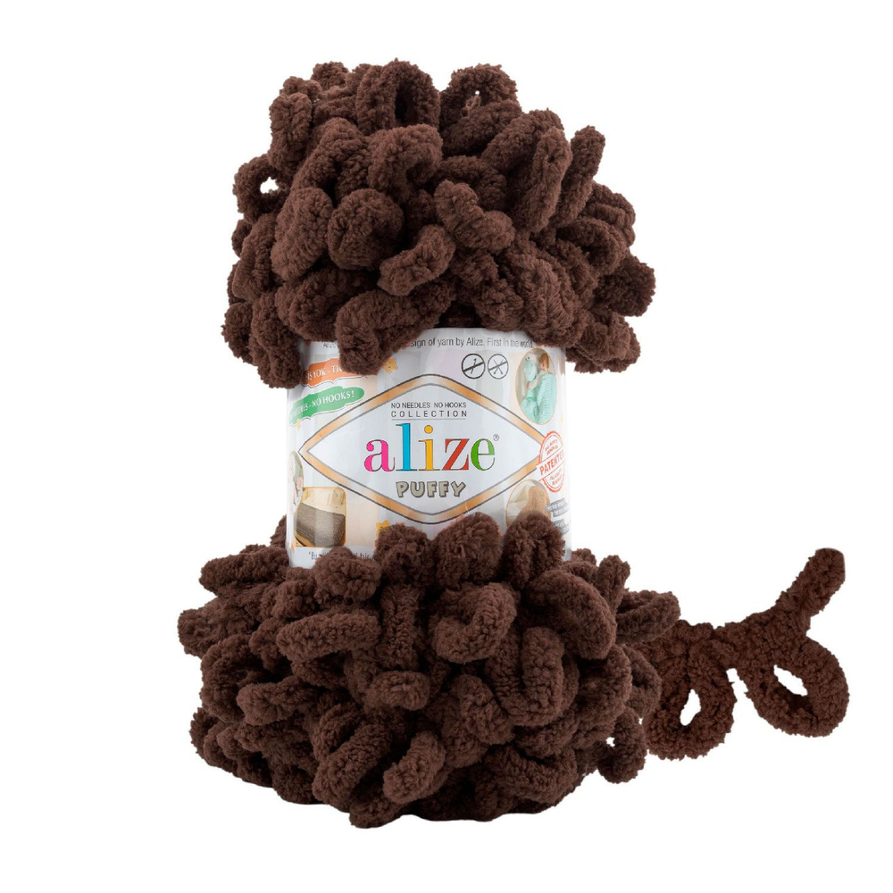 Пуффи (Puffy) пряжа Alize 100%микрополиэстер 5х100г/9,2 м 153 т.коричневый