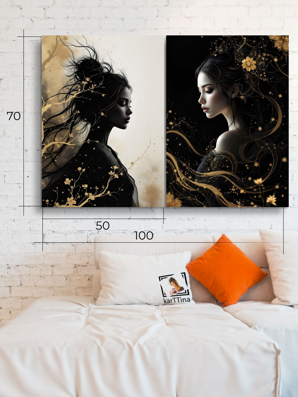 Картина Золотые течения, модульная на стену 50x70см 2шт.