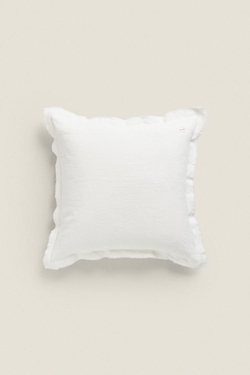ZARA HOME ЛЬНЯНОЙ ЧЕХОЛ НА ПОДУШКУ С КИСТОЧКАМИ, ЭКРЮ