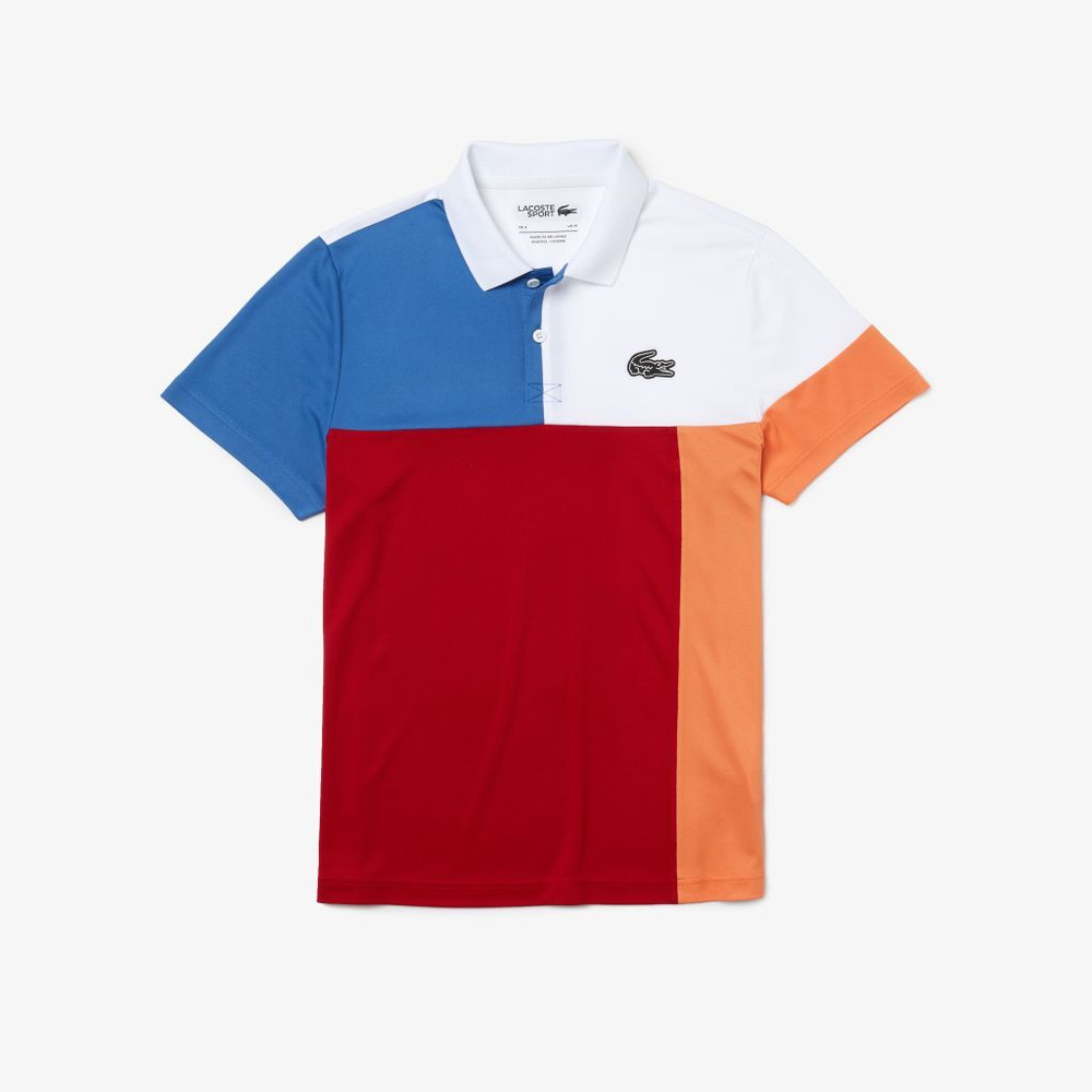Мужское теннисное поло Lacoste Men’s Lacoste SPORT Breathable Colour-block Piqué Polo Shirt - white/blue