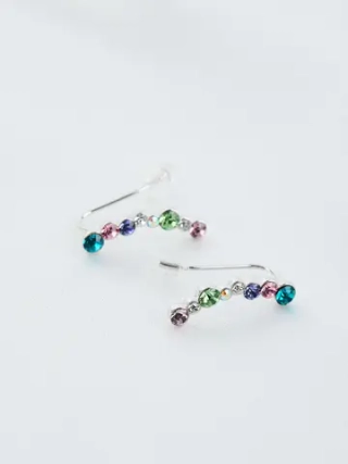 Серьги-клаймберы Млечный путь с разноцветными кристаллами Swarovski