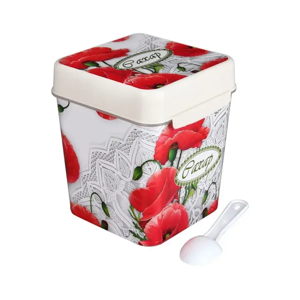 Емкость с ложкой 1,2 л., Маки, Сахар (комплект 12 шт)