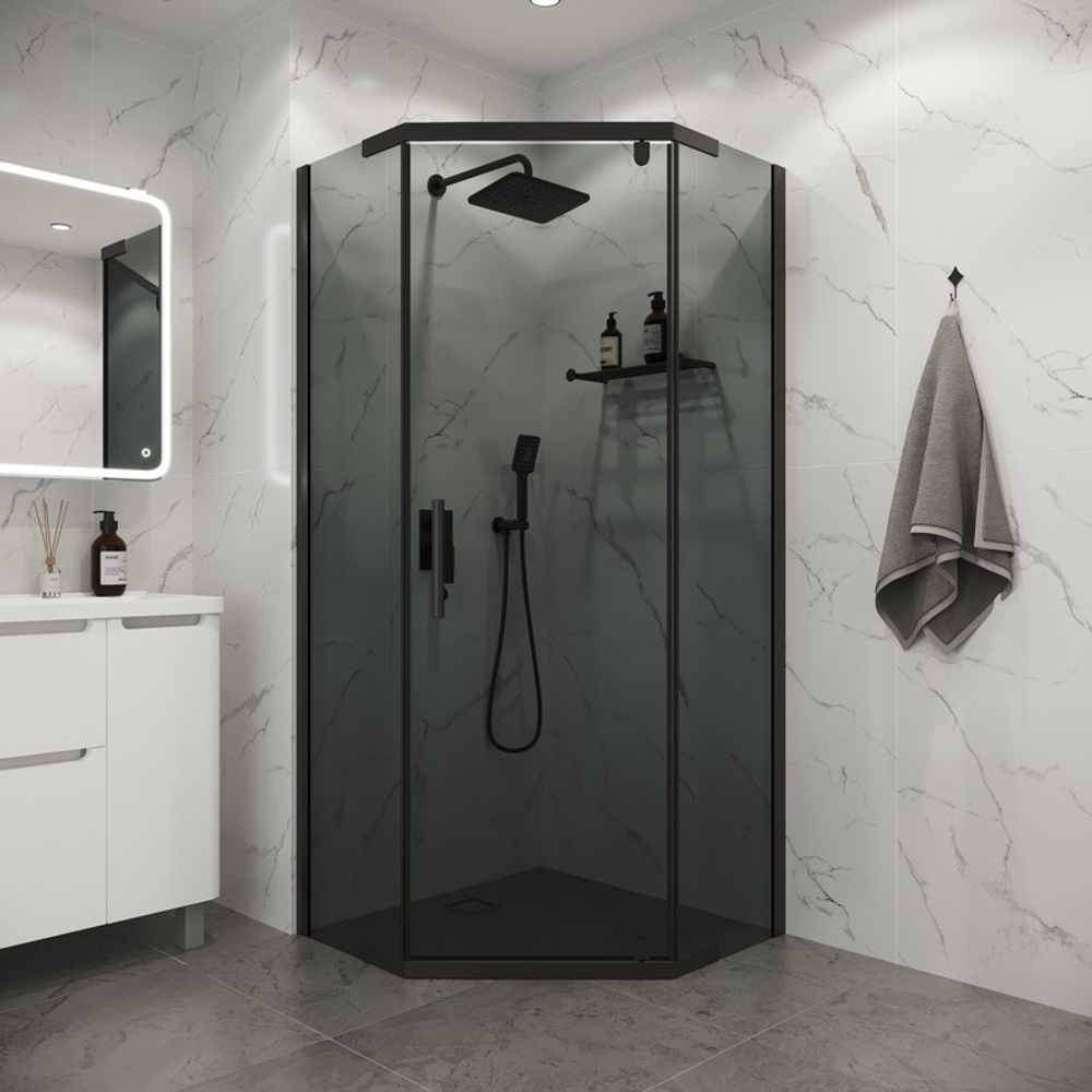 Душевое ограждение Niagara Eco NG-1010-14DT (100х100х190) трапеция,распашное,черный,стекло тонированное,1 место