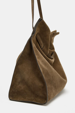 ZARA ЗАМШЕВАЯ СУМКА, ЗЕЛЕНЫЙ ХАКИ