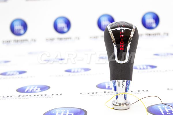 Ручка КПП Веста с красной LED-подсветкой на Лада Приора с надписью Priora (прямоугольный вал)