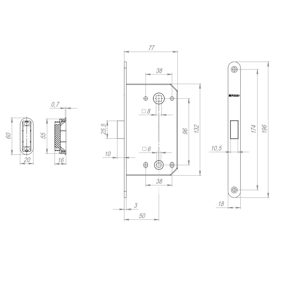 Защелка врезная магнитная MAGNM96WC-50/BL INOX BL-24 черный (блистер)