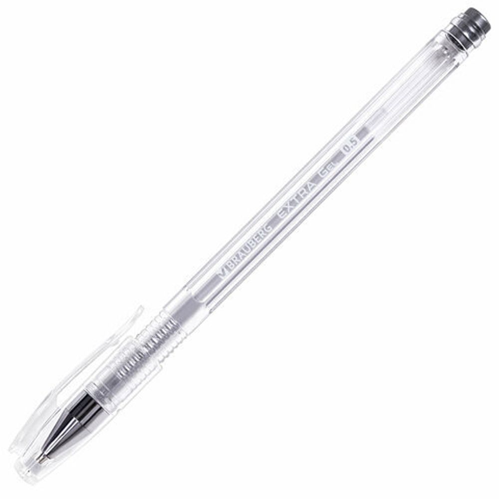 Ручка гелевая СЕРЕБРИСТАЯ BRAUBERG "EXTRA SILVER", 1шт, корпус прозрачный, 0,5 мм, линия 0,35 мм, 143913
