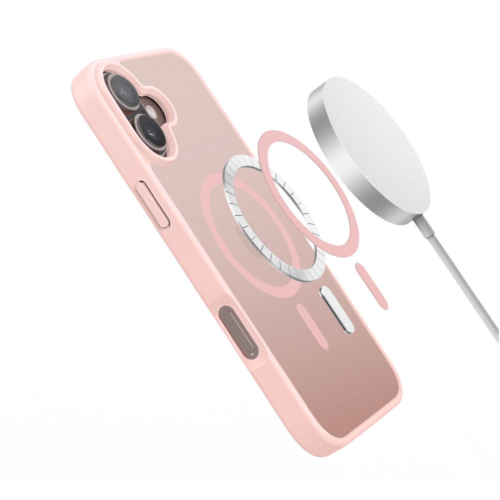 Прозрачный матовый чехол с рамками розового цвета (Light Pink) и с поддержкой MagSafe от Dux Ducis для iPhone 16 Plus, серия Yind Series Case