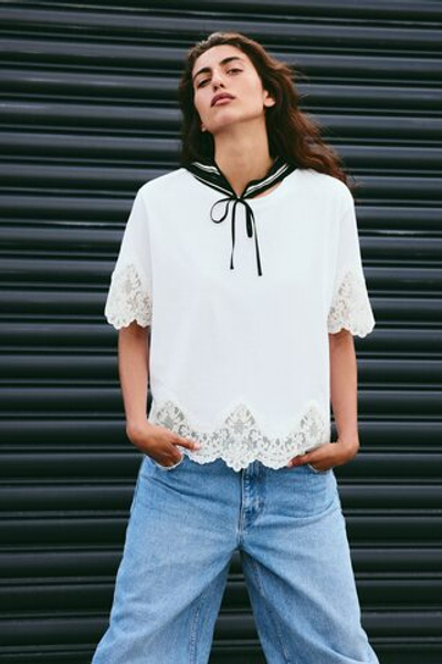 Хлопковая футболка с кружевом - H&M