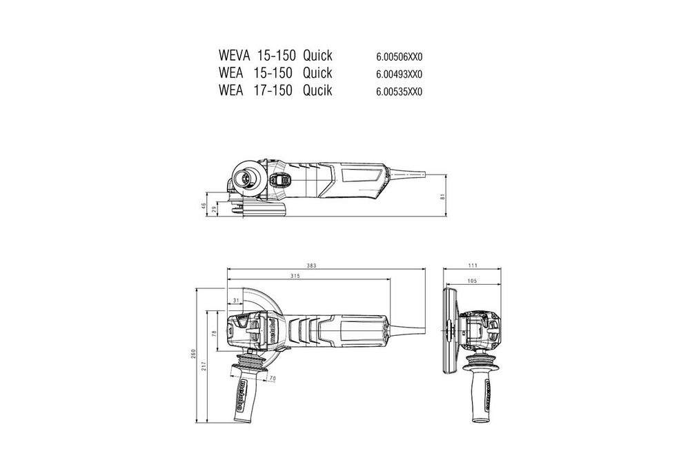 УШМ Metabo WЕVA 15-150 Quick 1550Вт, 3.9Н