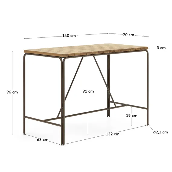 Барный стол Salguer 140x70х96 см, массив акации, коричневая сталь