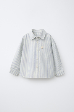 ZARA РУБАШКА В ПОЛОСКУ, ЭКРЮ/СИНИЙ