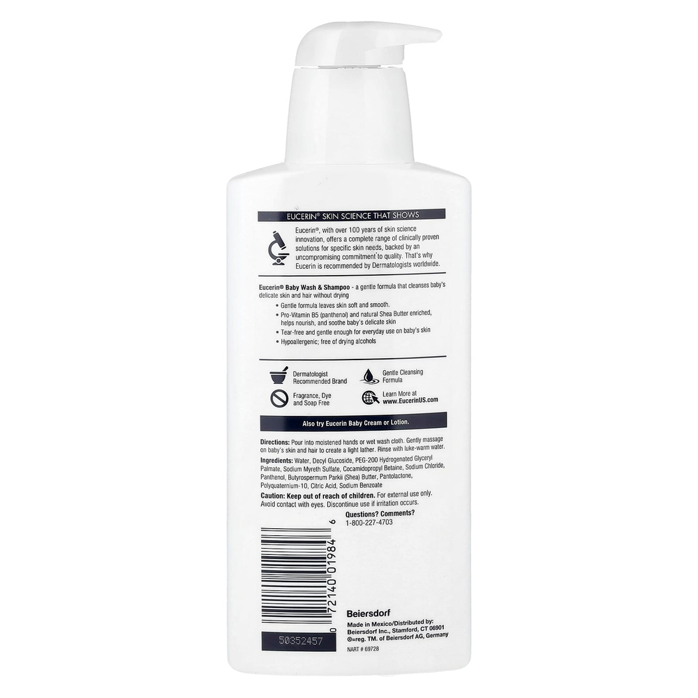 Eucerin, Baby, гель для душа и шампунь, без аромат, 400 мл (13,5 жидких унций)