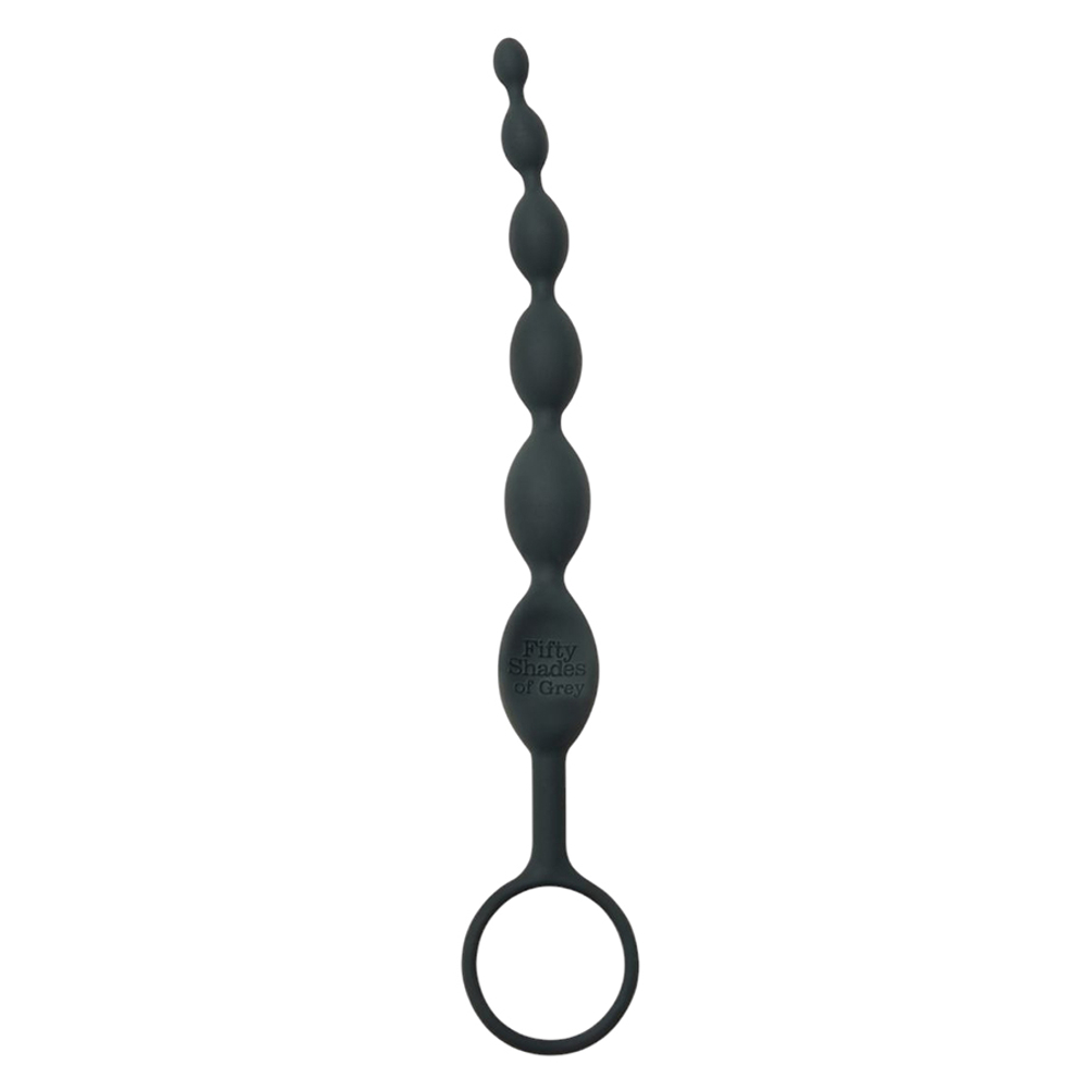 Черный анальный стимулятор-цепочка 25,4 см с ручкой-кольцом Fifty Shades of Grey Pleasure Intensified Silicone Anal Beads