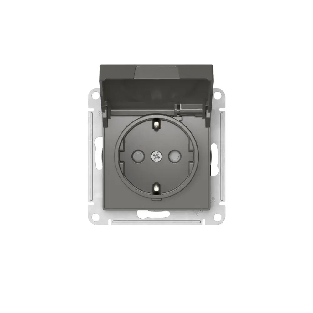 ATLASDESIGN РОЗЕТКА с заземлением со шторками с крышкой,16А,IP20, мех.,быстрозажим. клем., СТАЛЬ