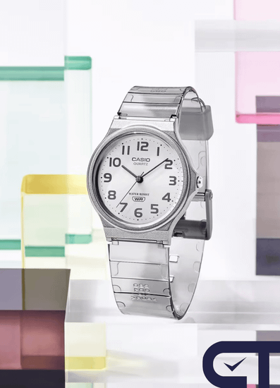 CASIO MQ-24S-8B — классические аналоговые часы в прозрачном чёрном корпусе