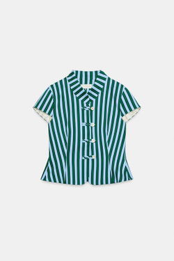 ZARA ТОП В ПОЛОСКУ С ЗАСТЕЖКОЙ, РАЗНОЦВЕТНЫЙ