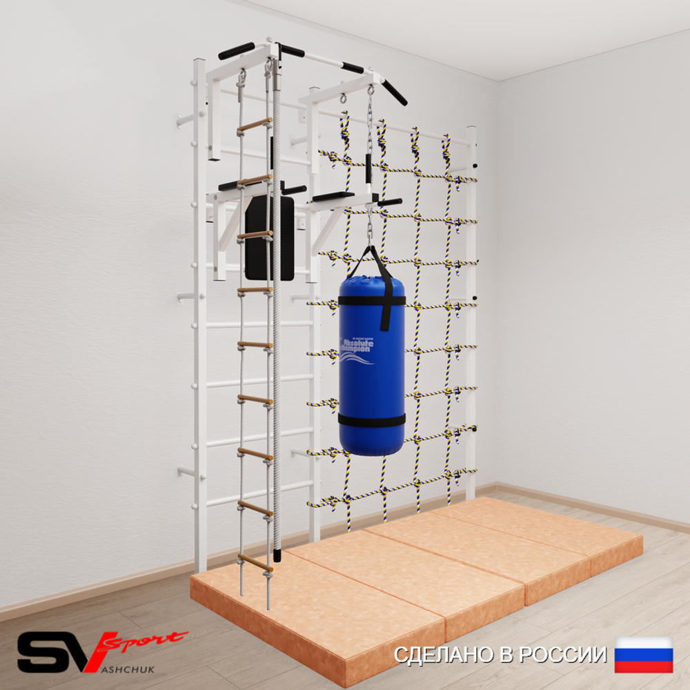 Шведская стенка Sv Sport 57560 (Турник стандарт/Брусья/Канат/Лестница/Цепь/Мешок 22кг/Мат 2м/Канатный лаз)