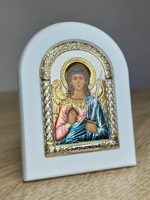 Ангел Хранитель, икона арочная, белое дерево, эмаль 86х112
