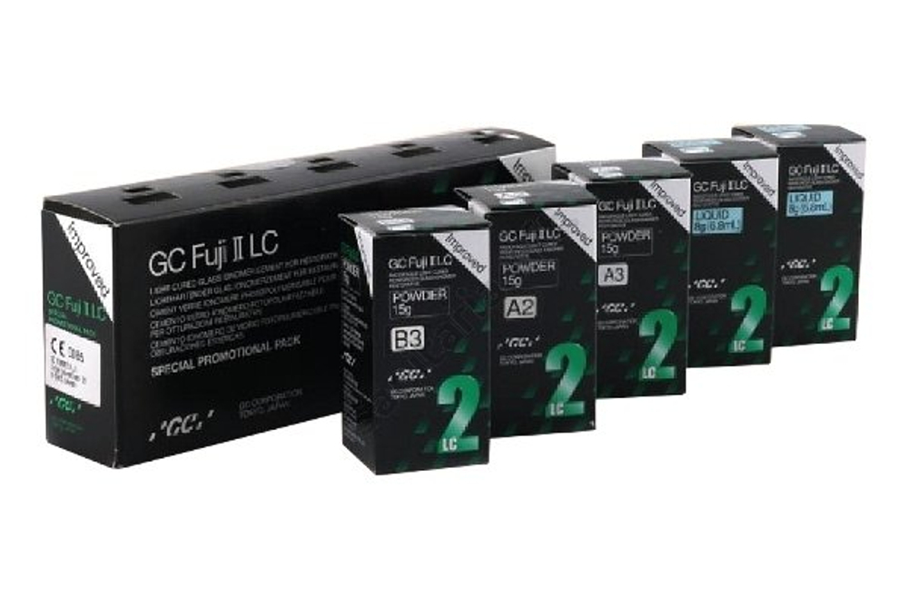 Fuji II LC Большой набор (A2,A3,B3) (3x15гр.+2x6,4мл.) Фуджи 2 ЛЦ, светоотвержд. пломбиров. цемент