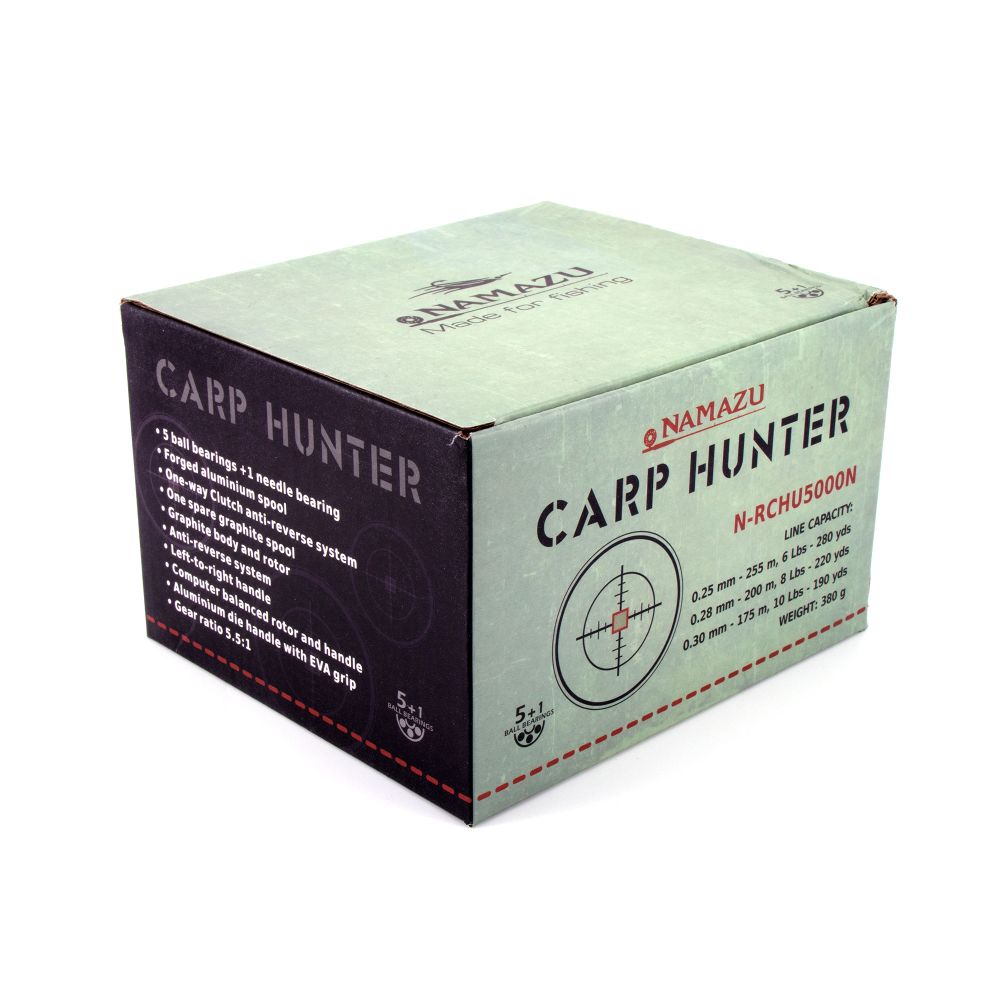 Катушка безынерционная Namazu Carp Hunter NEW CH6000, 5+1 подш., метал. шпуля + запасная графит. шпу