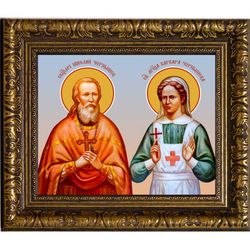 Николай Чернышев священномученик и дочь его Варвара святая мученица. Икона на холсте.