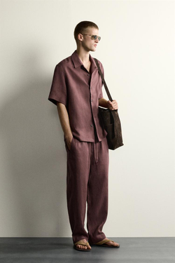 ZARA БРЮКИ RELAXED FIT ИЗ 100% ЛЬНА, БОРДОВЫЙ