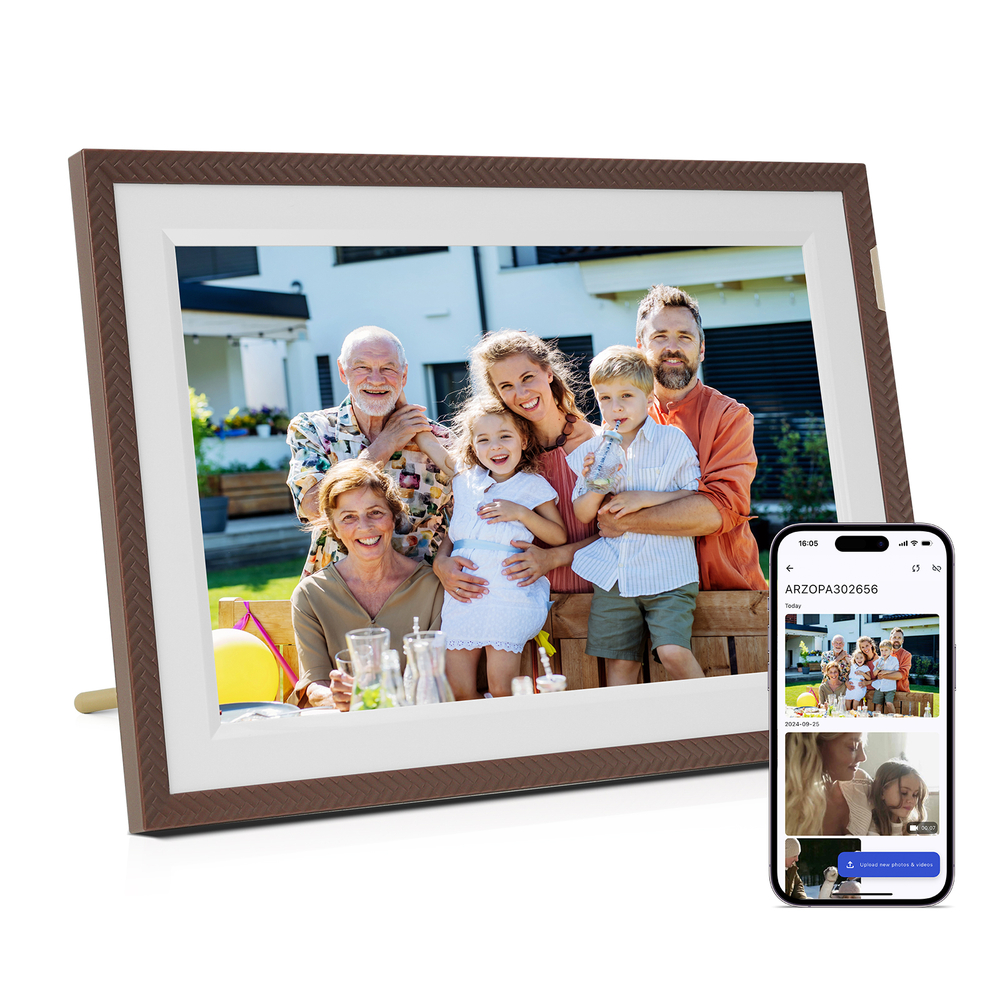Цифровая фоторамка Arzopa D15 Brown Wi-Fi, 15,6-дюймовый сенсорный экран IPS, разрешение 1920x1080