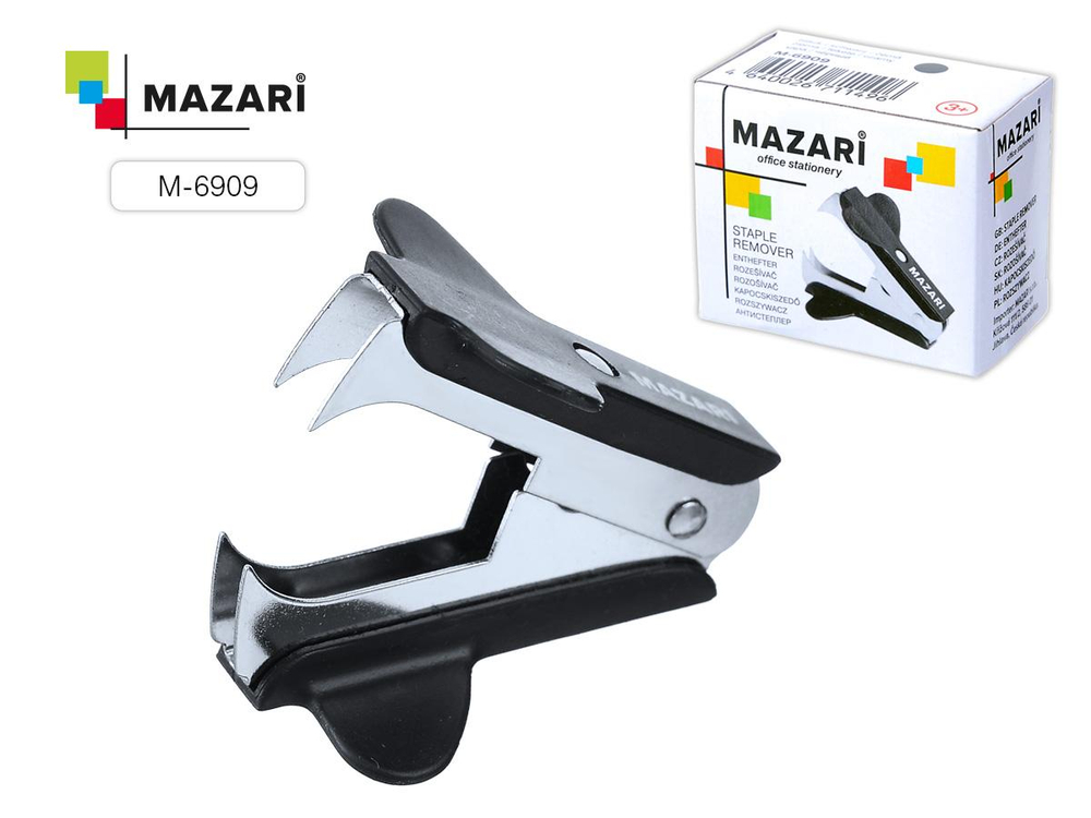 Антистеплер № 10, 24/6, 26/6, металл + пластик, черный (Mazari)