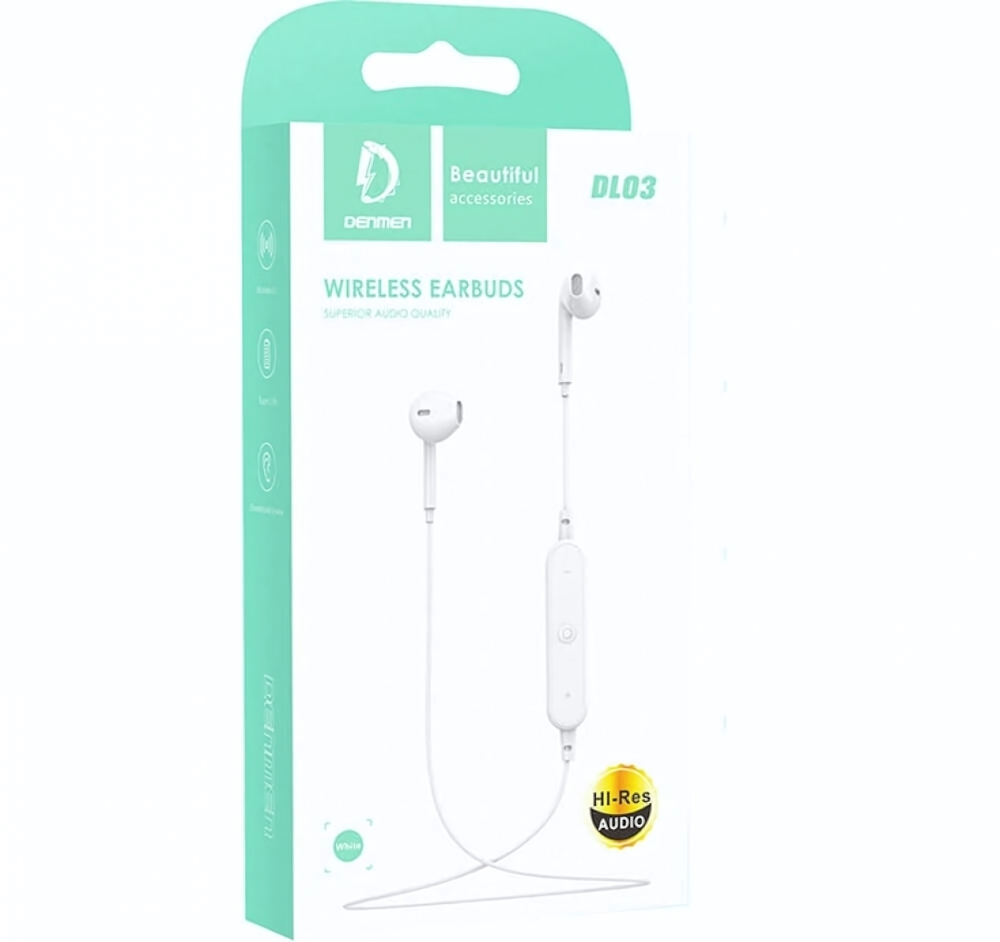 Bluetooth - гарнитура DENMEN DL03, вкладыши, BT4.2, 60mAh White