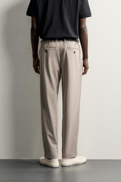 ZARA БРЮКИ RELAXED FIT СО СКЛАДКАМИ, БЕЖЕВЫЙ