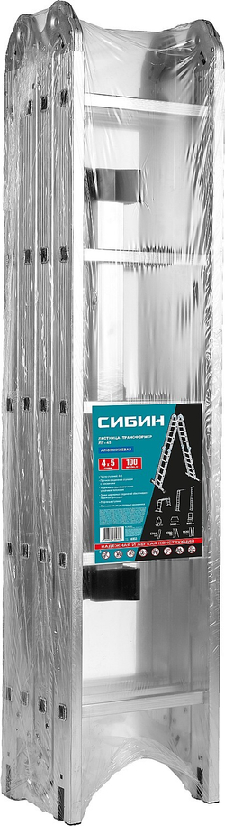 СИБИН ЛТ-45, 4 x 5 ступени, алюминиевая, четырехсекционная лестница-трансформер (38853)