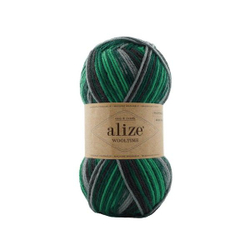 Вултайм (Wooltime) пряжа Alize 75%SWшерсть 25%полиамид 5х100г/200м (11012 черный-серый-изумрудный)