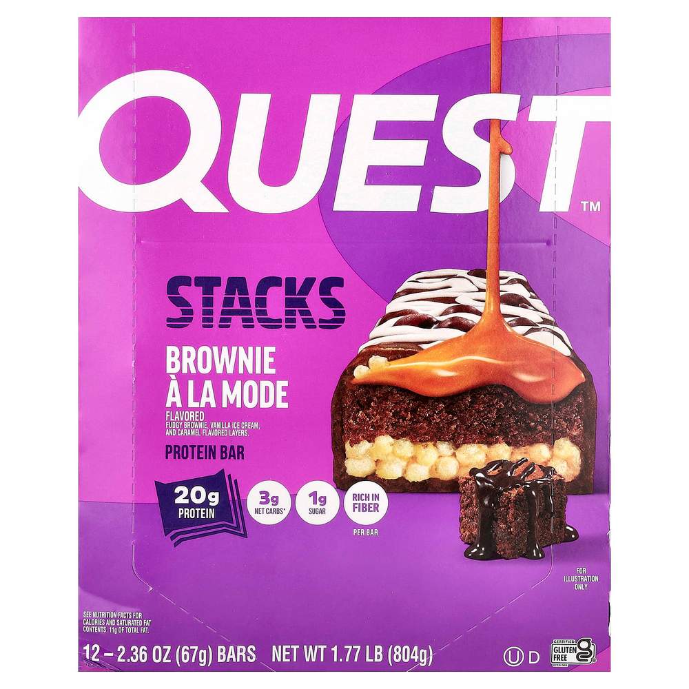 Quest Nutrition, Stacks, протеиновый батончик, брауни A La Mode, 12 батончиков по 67 г (2,36 унции)