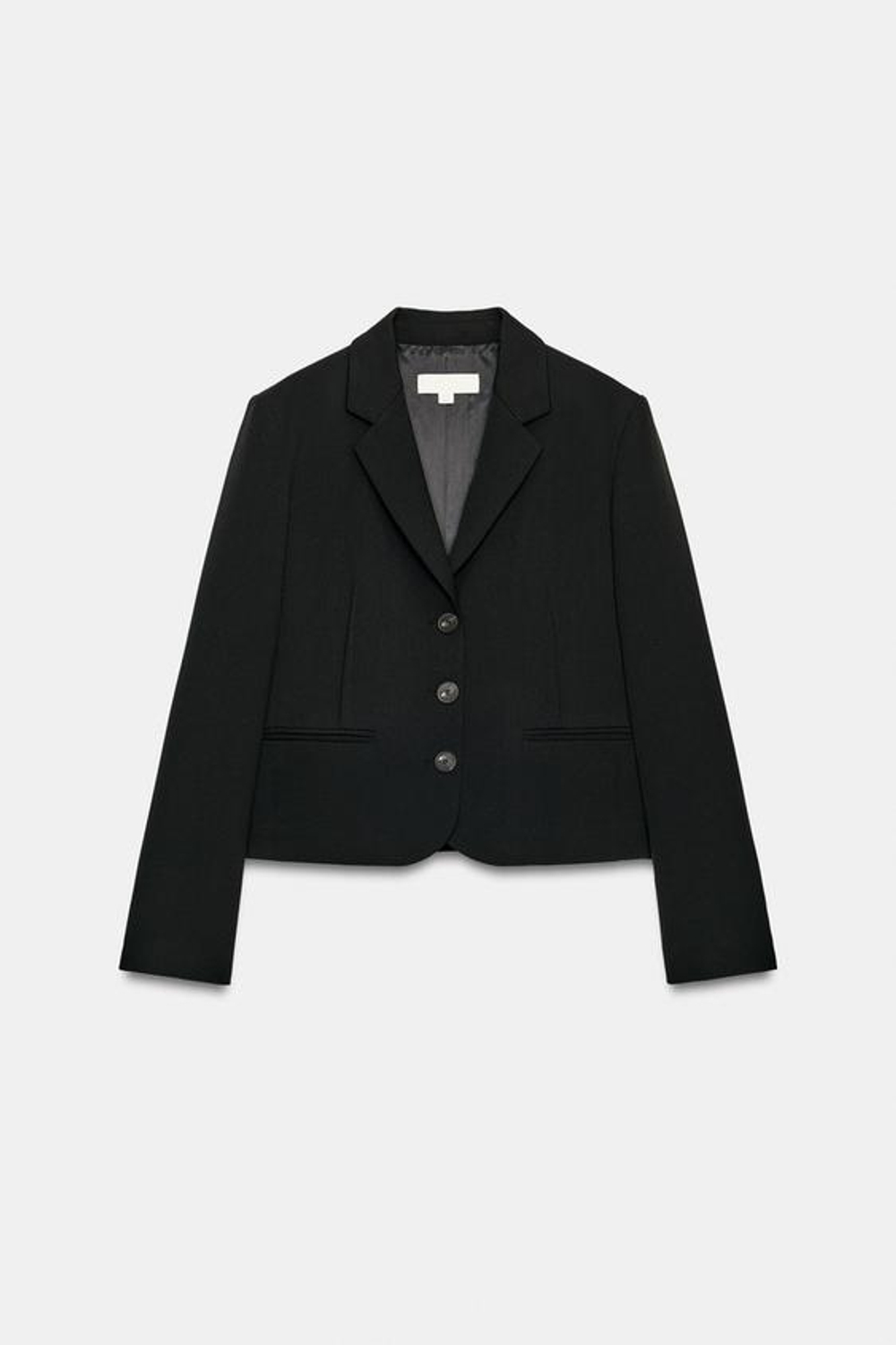 ZARA УКОРОЧЕННЫЙ БЛЕЙЗЕР С ЗАЩИПАМИ, ЧЕРНЫЙ