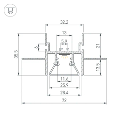 Профиль с экраном STRETCH-CEIL-CENTER-S-1000 (Arlight, Алюминий) 044273