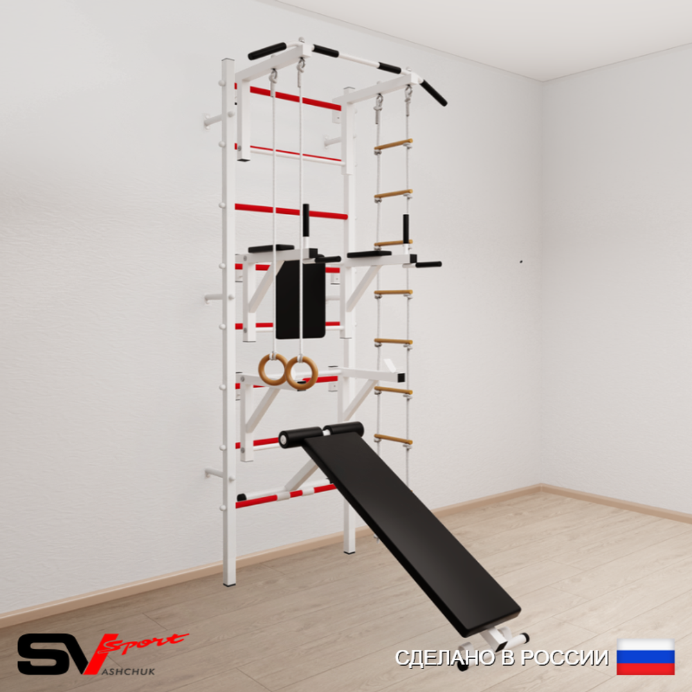 Шведская стенка Sv Sport 598 (Турник стандарт/Брусья/Стойка/Скамья/Кольца/Лестница)