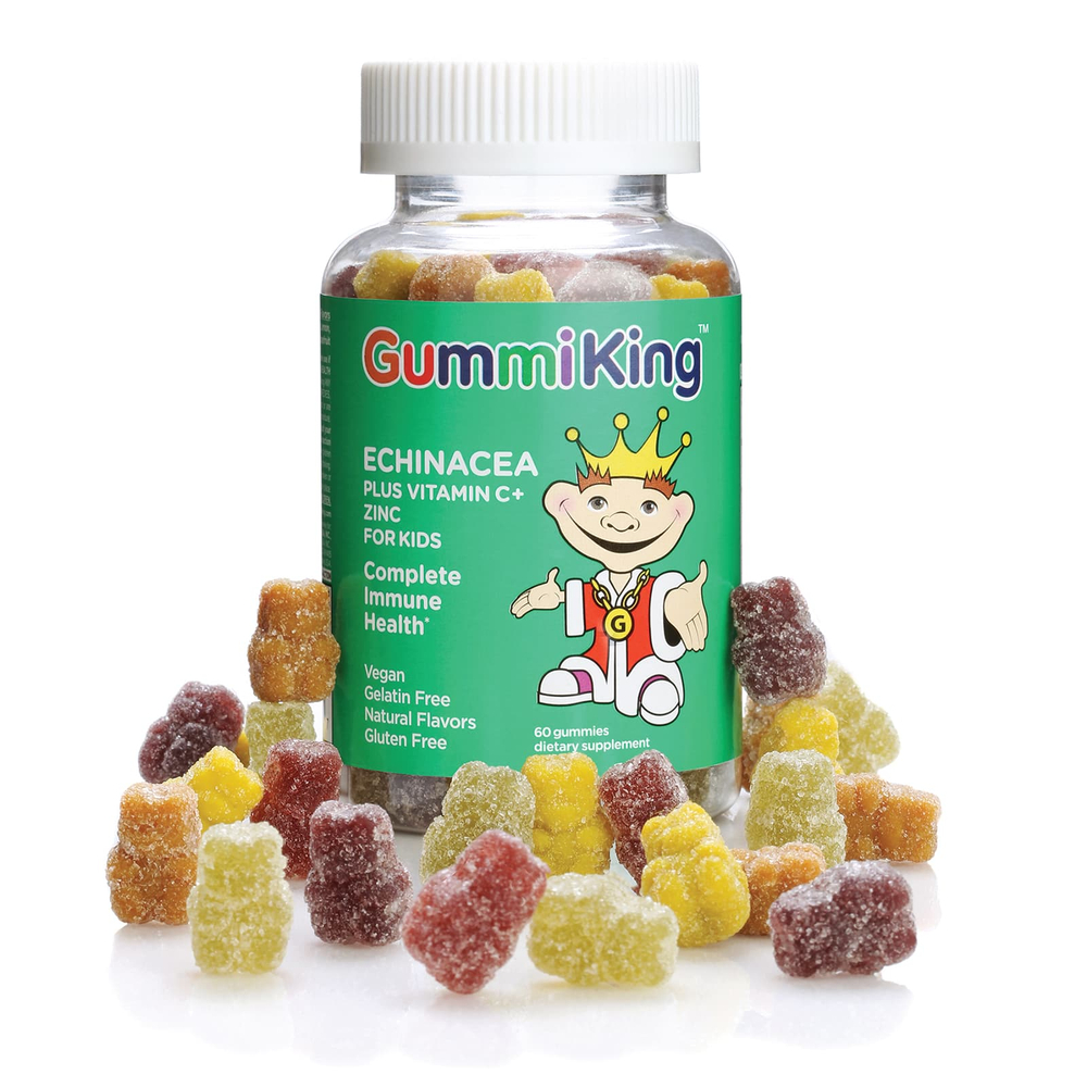 GummiKing, эхинацея, витамин C и цинк для детей, вкус клубники, апельсина, лимона, винограда, вишни и грейпфрута, 60 жевательных таблеток